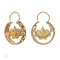 Portuguese gold cannetille hoop earrings