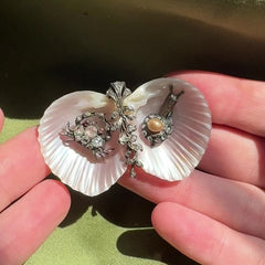 Antique gemset snail and crab seashell brooch