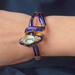 Antique gold and blue enamel coiled snake bracelet