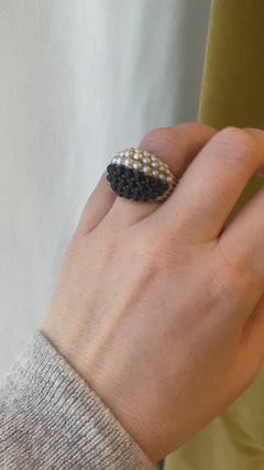 French mid-century "Boule" style onyx and pearl ring