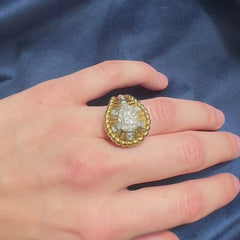 Mid-century gold and diamond teardrop ring