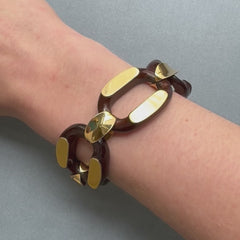 Gay Frères, France wood and gold link bracelet