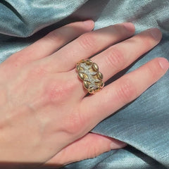 French Retro rose gold and diamond leaf ring