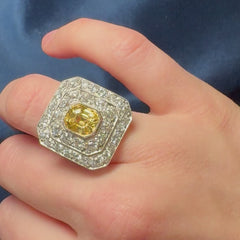 1920s yellow sapphire, diamond, and platinum target ring