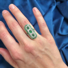 French Belle Epoque cabochon emerald and diamond ring