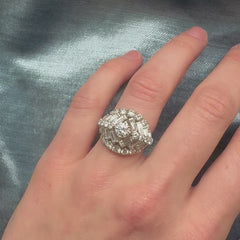 Mid-century stepped chevron diamond cocktail ring