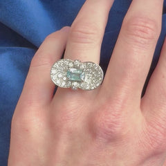 Retro diamond and aquamarine cocktail ring