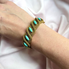 Mid-Century Italian woven gold and turquoise bracelet