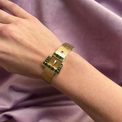 Retro tourmaline and gold adjustable strap bracelet