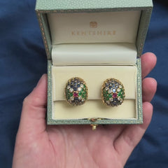 French Mid-century bombé gold and multigem earrings