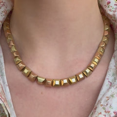 Retro two-color gold sugar cube necklace