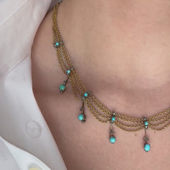 Antique gold, turquoise and diamond festoon necklace