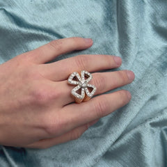 French gold and diamond quatrefoil cocktail ring