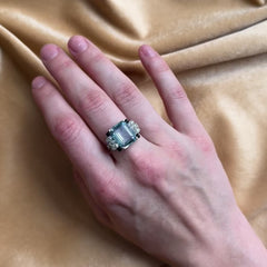 Art deco onyx, diamond and aquamarine ring