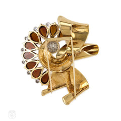 Retro citrine and diamond bow brooch