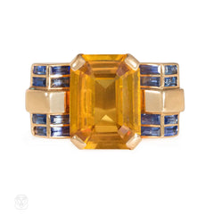 Retro citrine and sapphire ring