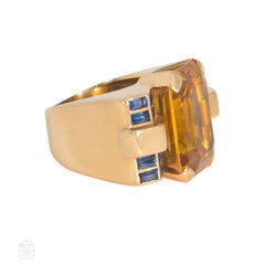 Retro citrine and sapphire ring