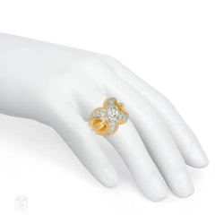 Retro french gold and diamond "X" cocktail ring