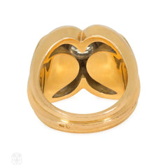 Retro french gold and diamond "X" cocktail ring