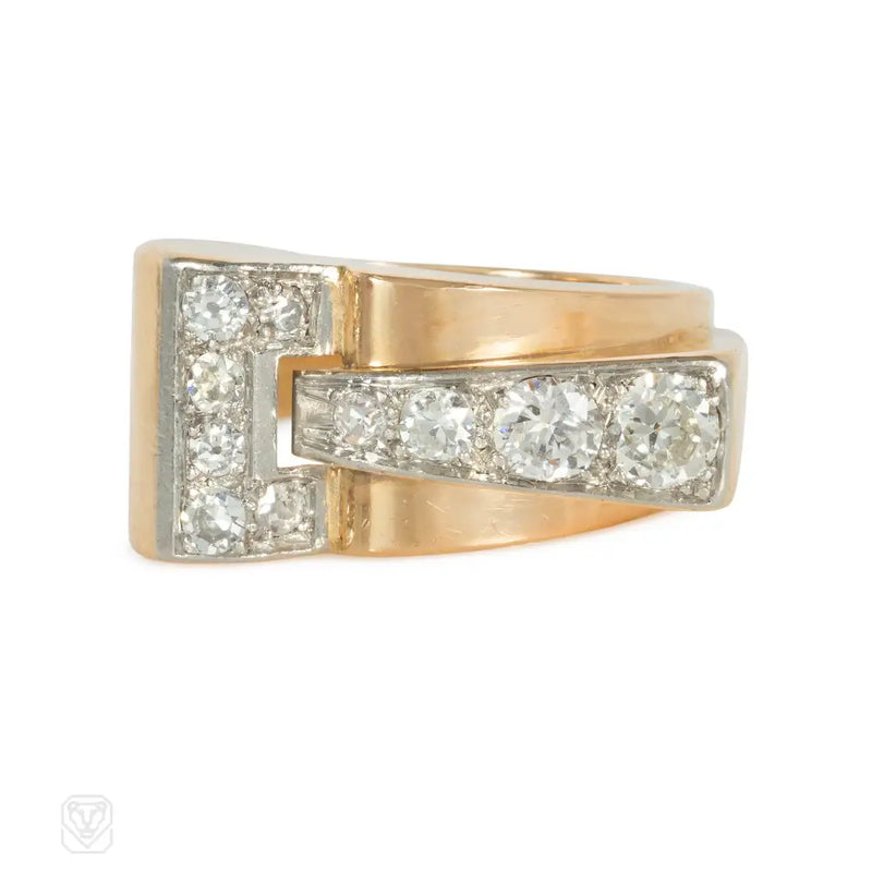 Retro gold and diamond buckle ring