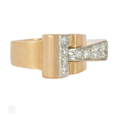 Retro gold and diamond buckle ring