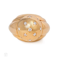 Retro gold domed ring with diamonds