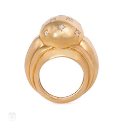 Retro gold domed ring with diamonds