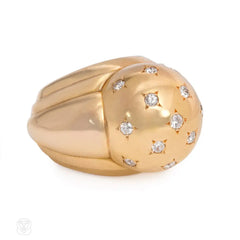 Retro gold domed ring with diamonds