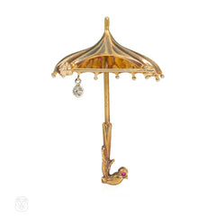 Retro gold parasol brooch