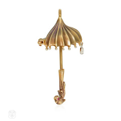 Retro gold parasol brooch