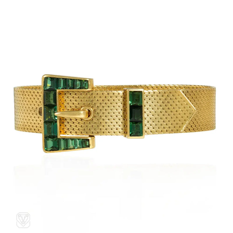 Retro Tourmaline And Gold Adjustable Strap Bracelet