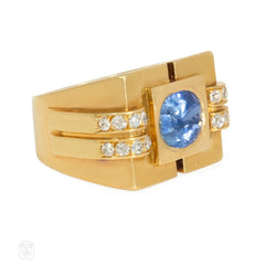 Van Cleef and Arpels Retro sapphire and diamond tank ring