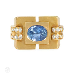 Van Cleef and Arpels Retro sapphire and diamond tank ring