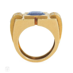 Van Cleef and Arpels Retro sapphire and diamond tank ring