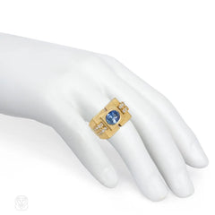 Van Cleef and Arpels Retro sapphire and diamond tank ring