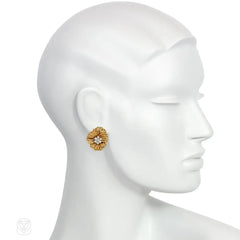 Van Cleef & Arpels, France gold and diamond flower earrings