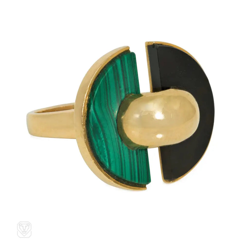 Van Cleef & Arpels France malachite and onyx ring