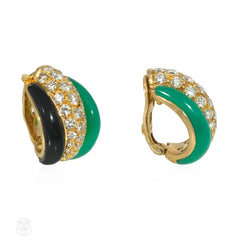 Van Cleef & Arpels Mid-Century diamond, onyx, and chrysoprase earrings