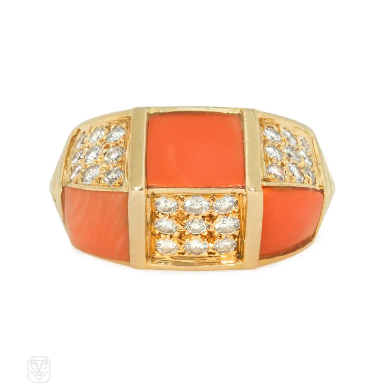 Van Cleef & Arpels Paris Coral And Diamond Ring